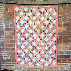 Vintage 9 Patch Cutter/Scrap Quilt 57” x 80”